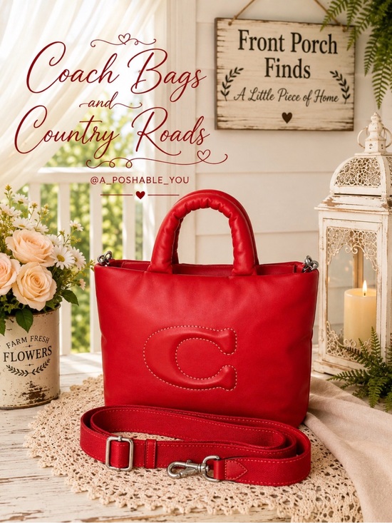 Coach Handbags - Coach Red Pillow Tote Shoulder Bag Excellent Condition Removable Guitar Strap
